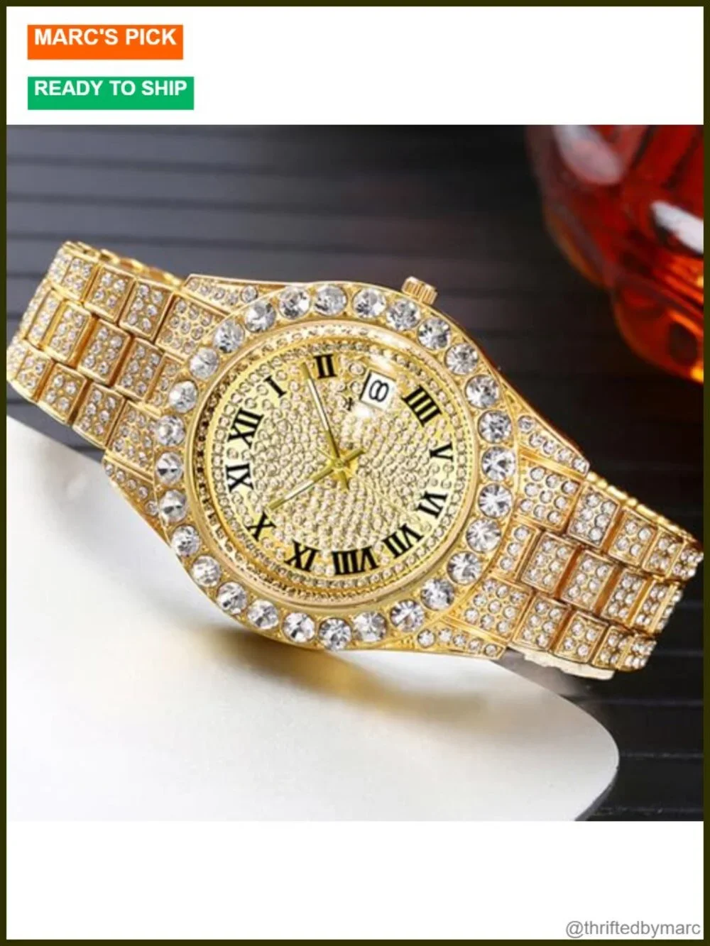 Iced-Out Bling Diamond Luxury Quartz Watch with Date